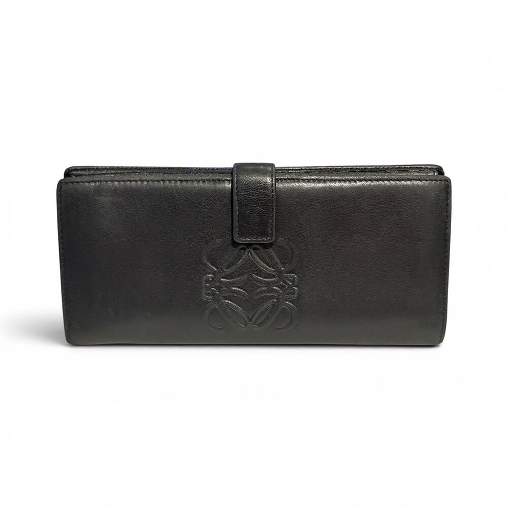 Loewe Anagram Black Nappa Leather Bifold Wallet Silver Hardware Snap Flap